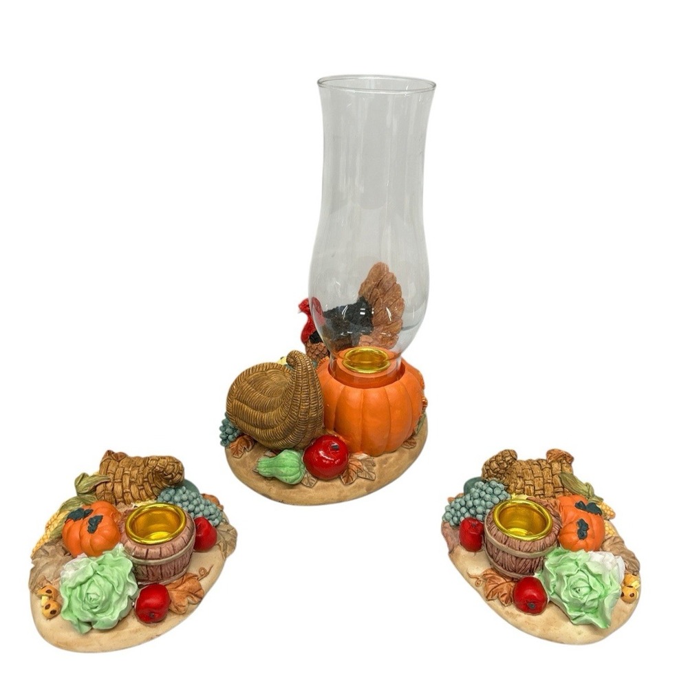 Vintage‎ Fall Harvest Candle Holder Set – Table Centerpiece Thanksgiving Decor - Picture 3 of 9
